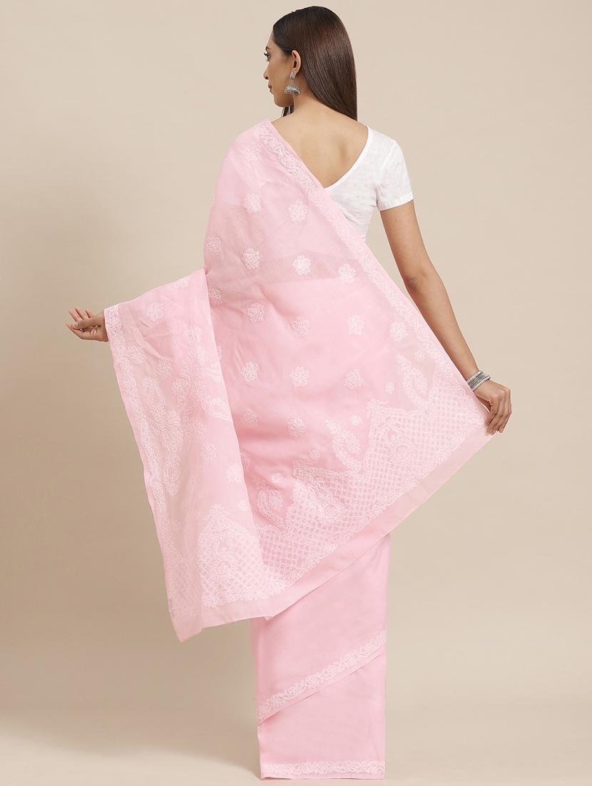 rosewater chikankari saree with blouse - 17522317 - Zoom Image - 2