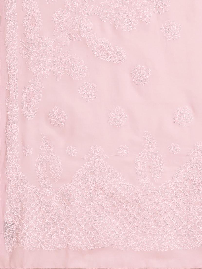 rosewater chikankari saree with blouse - 17522317 - Zoom Image - 3