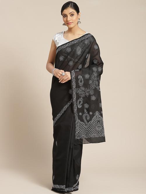 floral motifs chikankari saree with blouse - 17522318 - Standard Image - 1