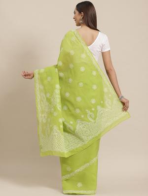 lime green chikankari saree with blouse - 17522322 - Standard Image - 2