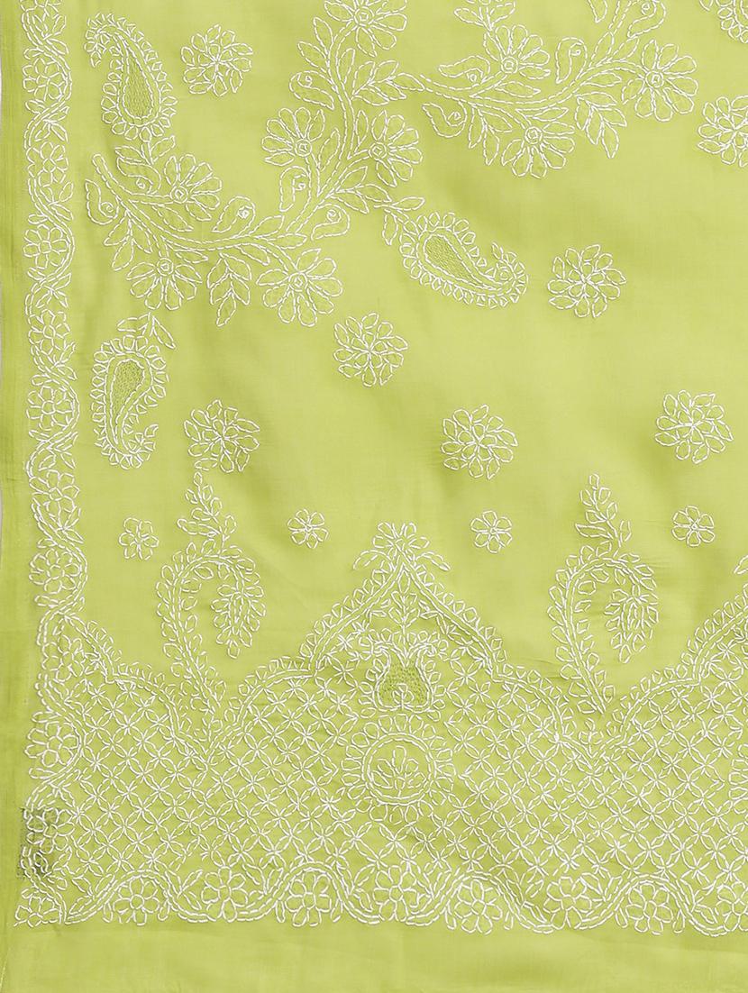 lime green chikankari saree with blouse - 17522322 - Zoom Image - 3
