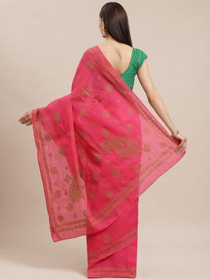 floral motifs chikankari saree with blouse - 17522327 - Standard Image - 2