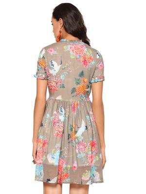 mandarin neck floral fit & flare dress - 17522689 - Standard Image - 3
