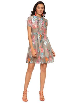 mandarin neck floral fit & flare dress - 17522689 - Standard Image - 4