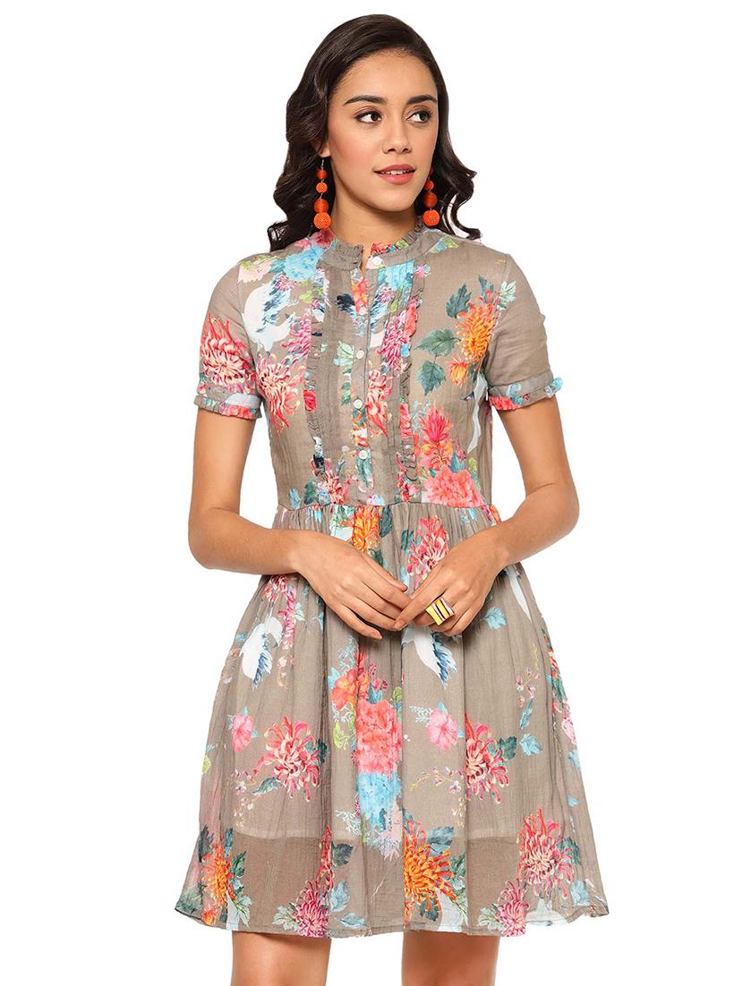 mandarin neck floral fit & flare dress - 17522689 - Zoom Image - 1