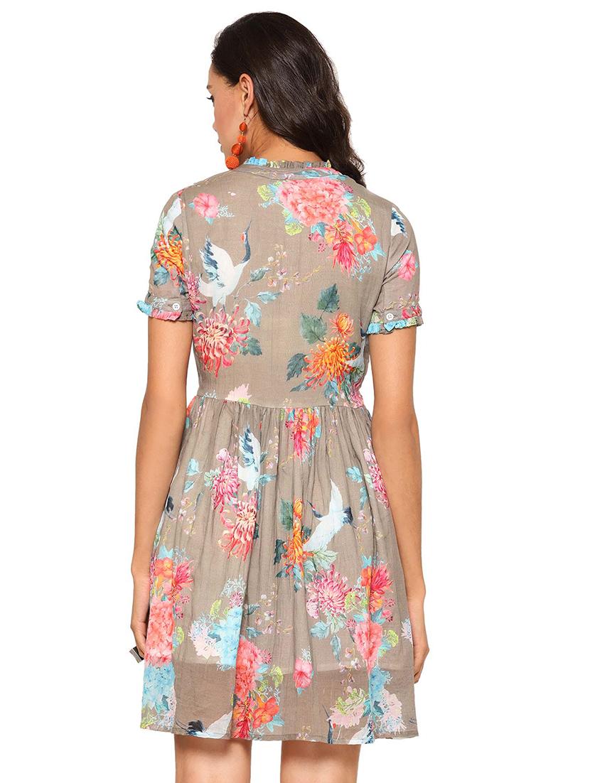 mandarin neck floral fit & flare dress - 17522689 - Zoom Image - 3