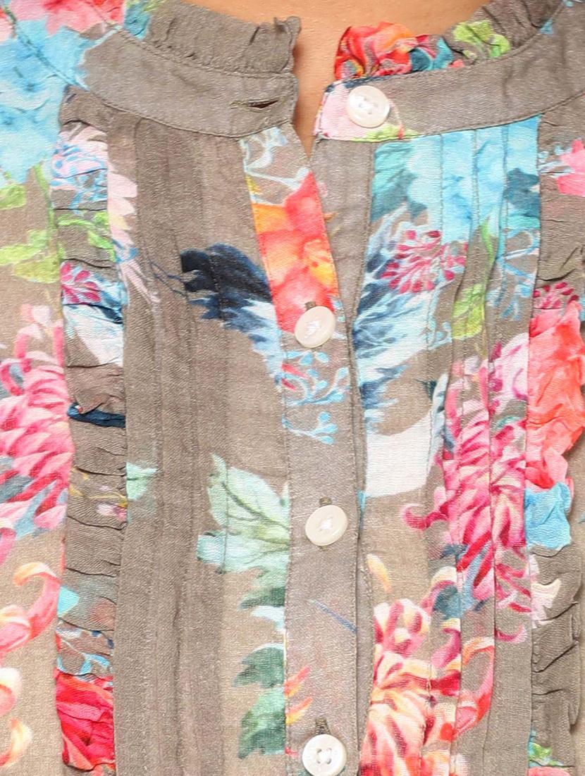 mandarin neck floral fit & flare dress - 17522689 - Zoom Image - 5