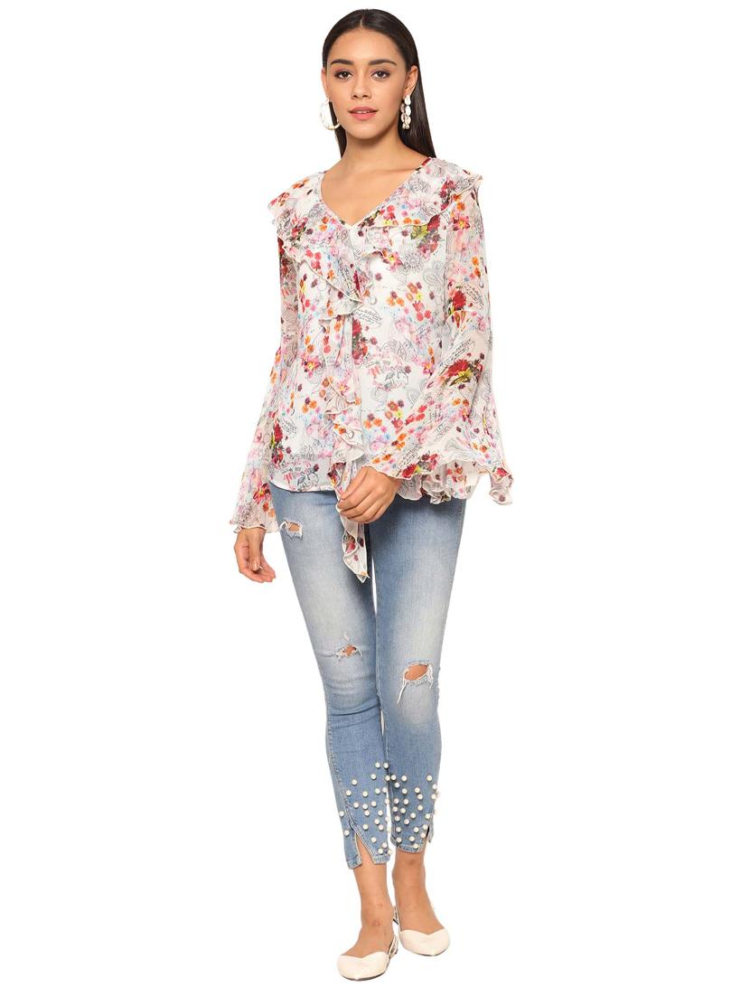 bell sleeved floral top - 17522728 - Zoom Image - 4