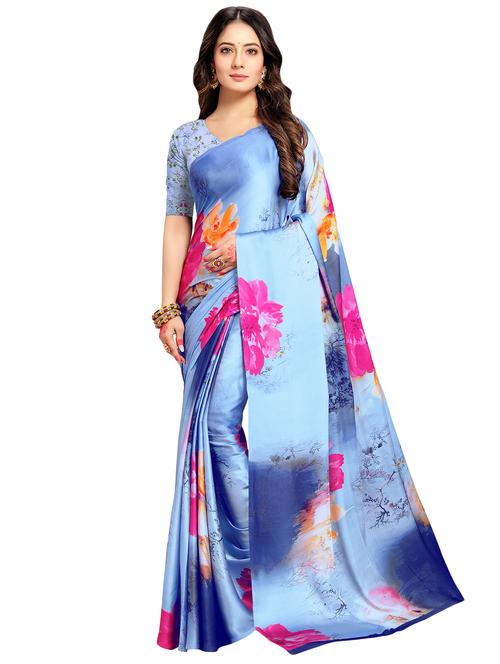 floral printed saree with blouse - 17522841 - Very Small Image - 1
