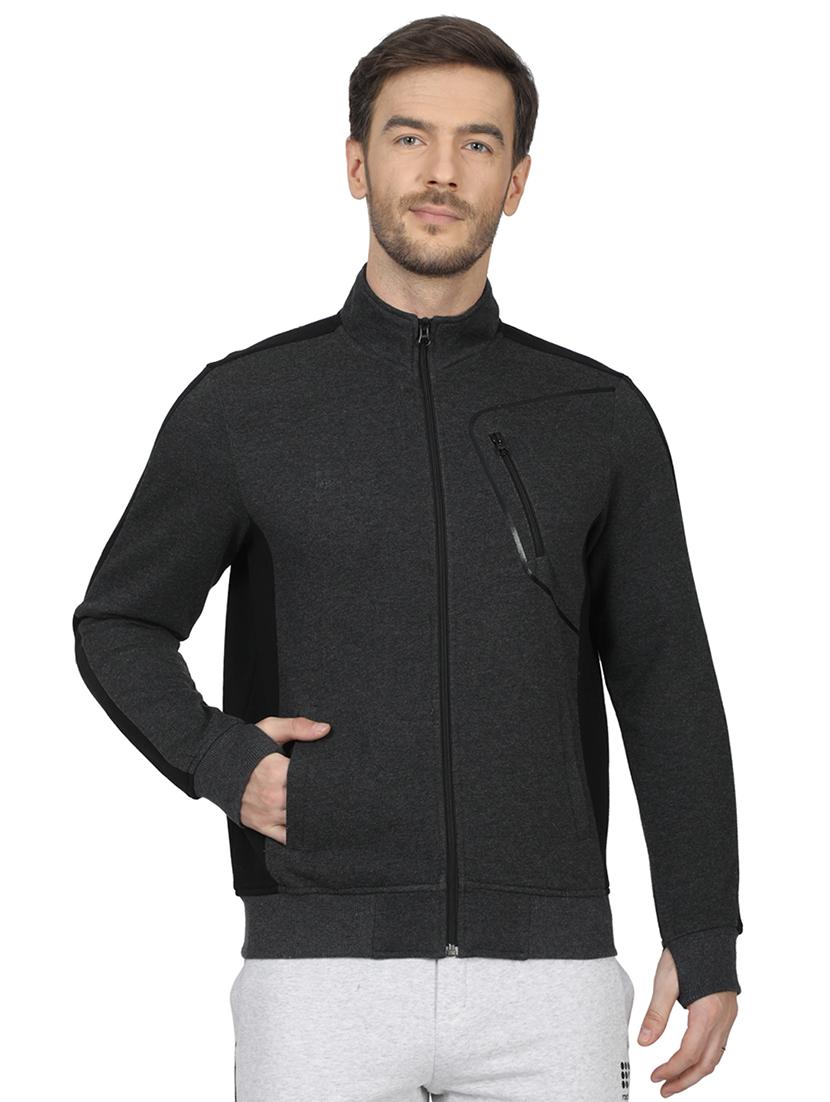 grey color block cut & sew sweatshirt - 17522922 - Zoom Image - 1
