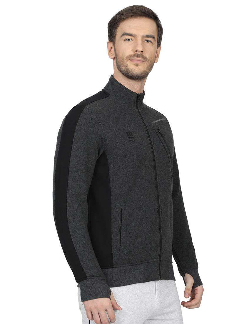 grey color block cut & sew sweatshirt - 17522922 - Zoom Image - 2