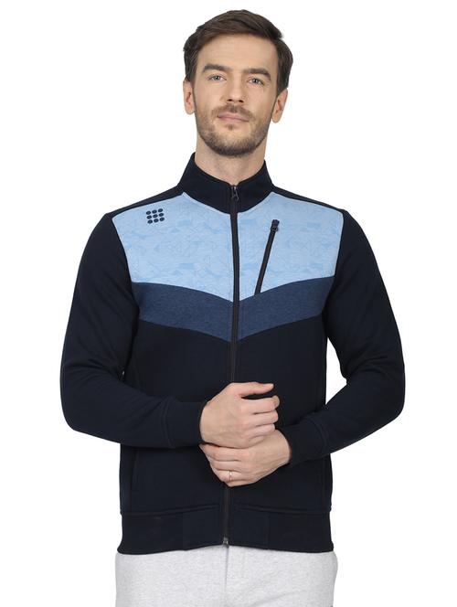 navy blue color block cut & sew sweatshirt - 17522923 - Standard Image - 1