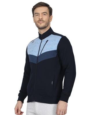 navy blue color block cut & sew sweatshirt - 17522923 - Standard Image - 2