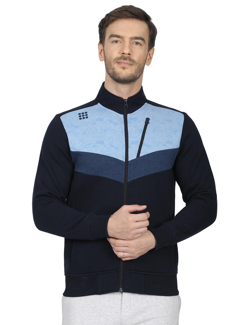 navy blue color block cut & sew sweatshirt - 17522923 - Zoom Image - 1