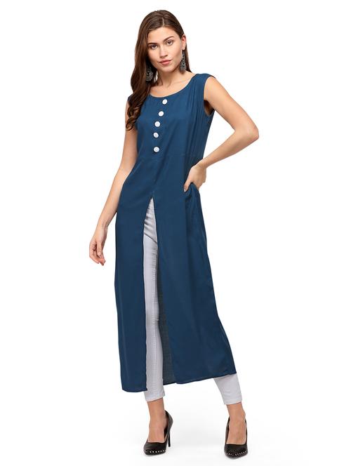 solid high slit kurta - 17522941 - Standard Image - 1