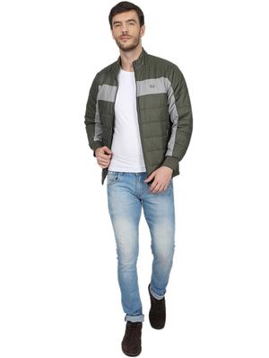 olive green color block quilted jacket - 17523057 - Standard Image - 4
