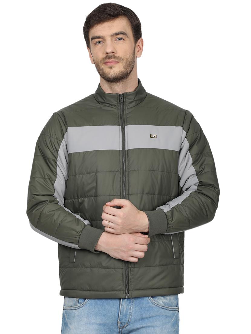 olive green color block quilted jacket - 17523057 - Zoom Image - 1