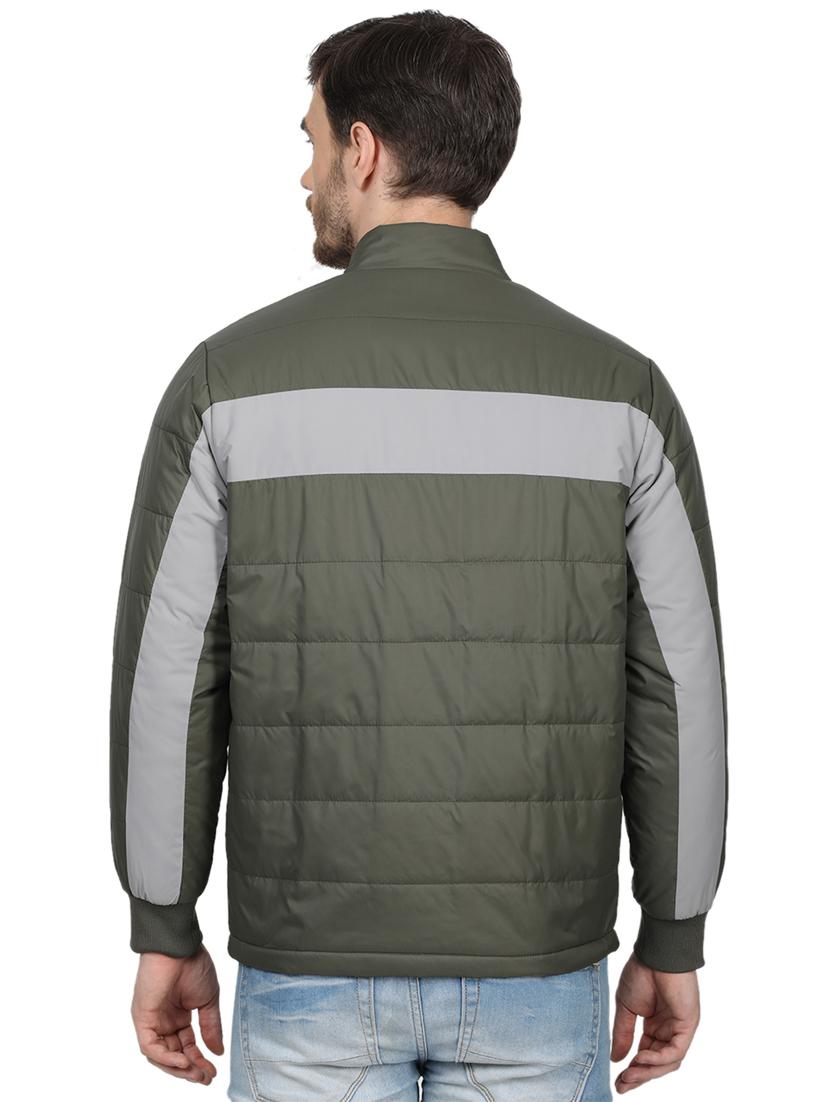 olive green color block quilted jacket - 17523057 - Zoom Image - 3