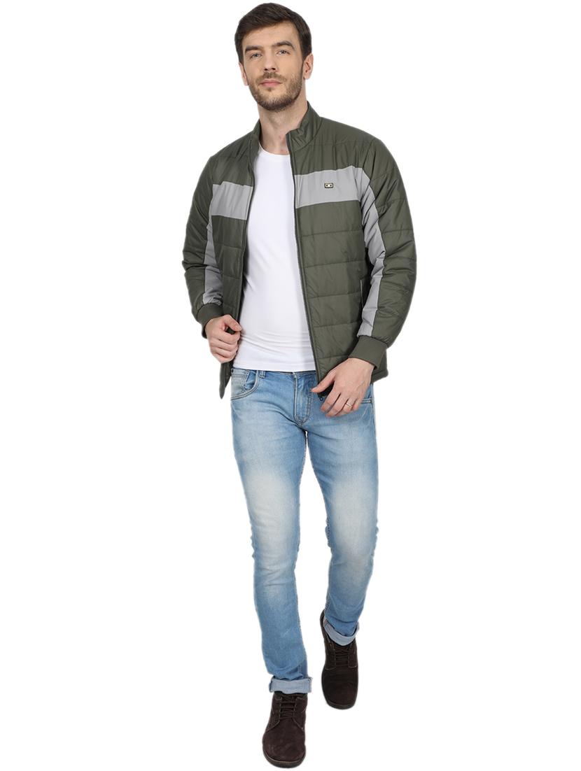 olive green color block quilted jacket - 17523057 - Zoom Image - 4