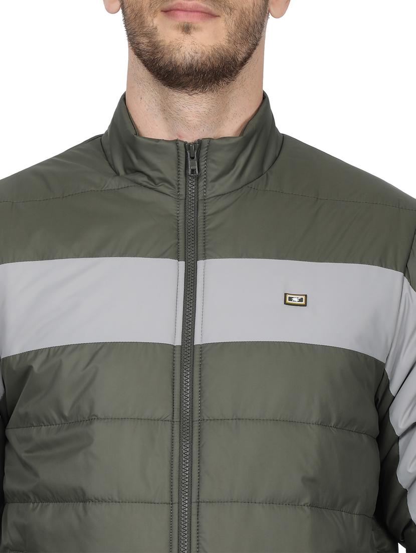 olive green color block quilted jacket - 17523057 - Zoom Image - 5