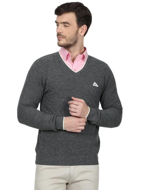 grey solid wool pullover - 17523077 - Standard Image - 1