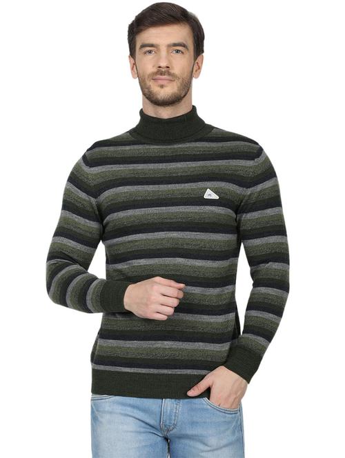 olive green striped wool pullover - 17523082 - Standard Image - 1