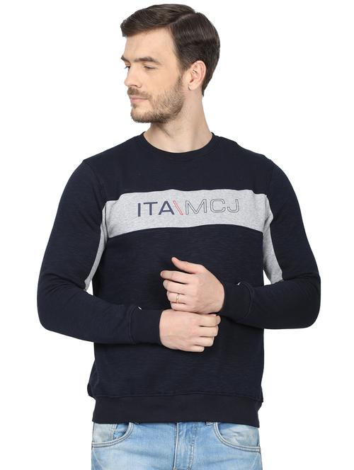 navy blue printed cut & sew sweatshirt - 17523126 - Standard Image - 1