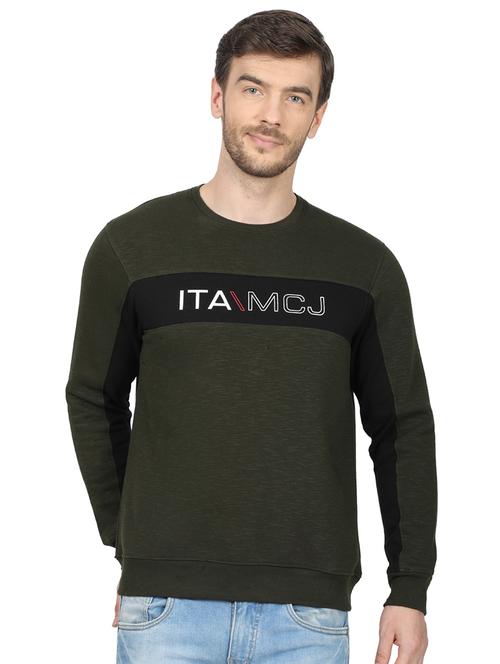 olive green printed cut & sew sweatshirt - 17523129 - Standard Image - 1