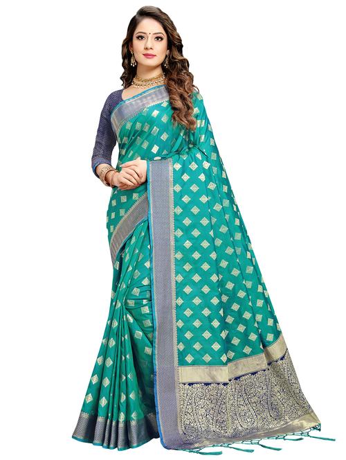 geometrical kanjivaram saree with blouse - 17523140 - Standard Image - 1