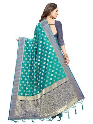geometrical kanjivaram saree with blouse - 17523140 - Standard Image - 2