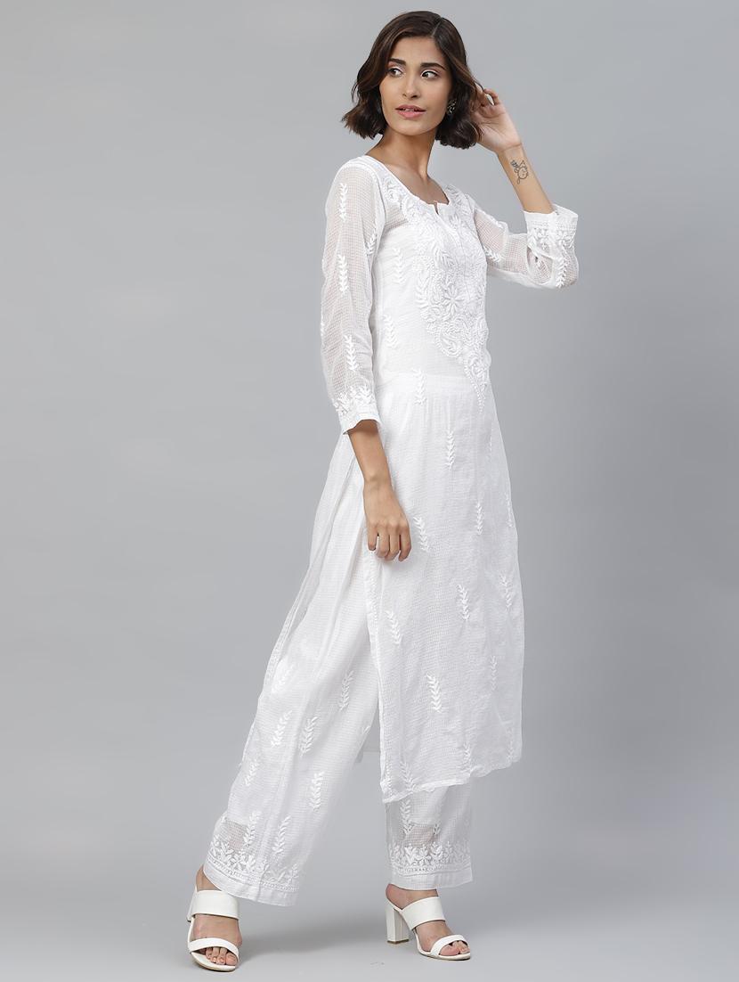 chikankari kurta palazzo set - 17523195 - Zoom Image - 2