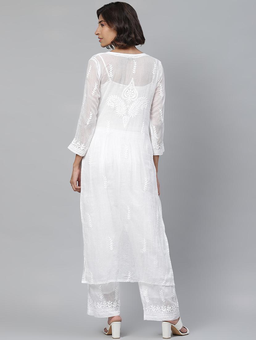 chikankari kurta palazzo set - 17523195 - Zoom Image - 3