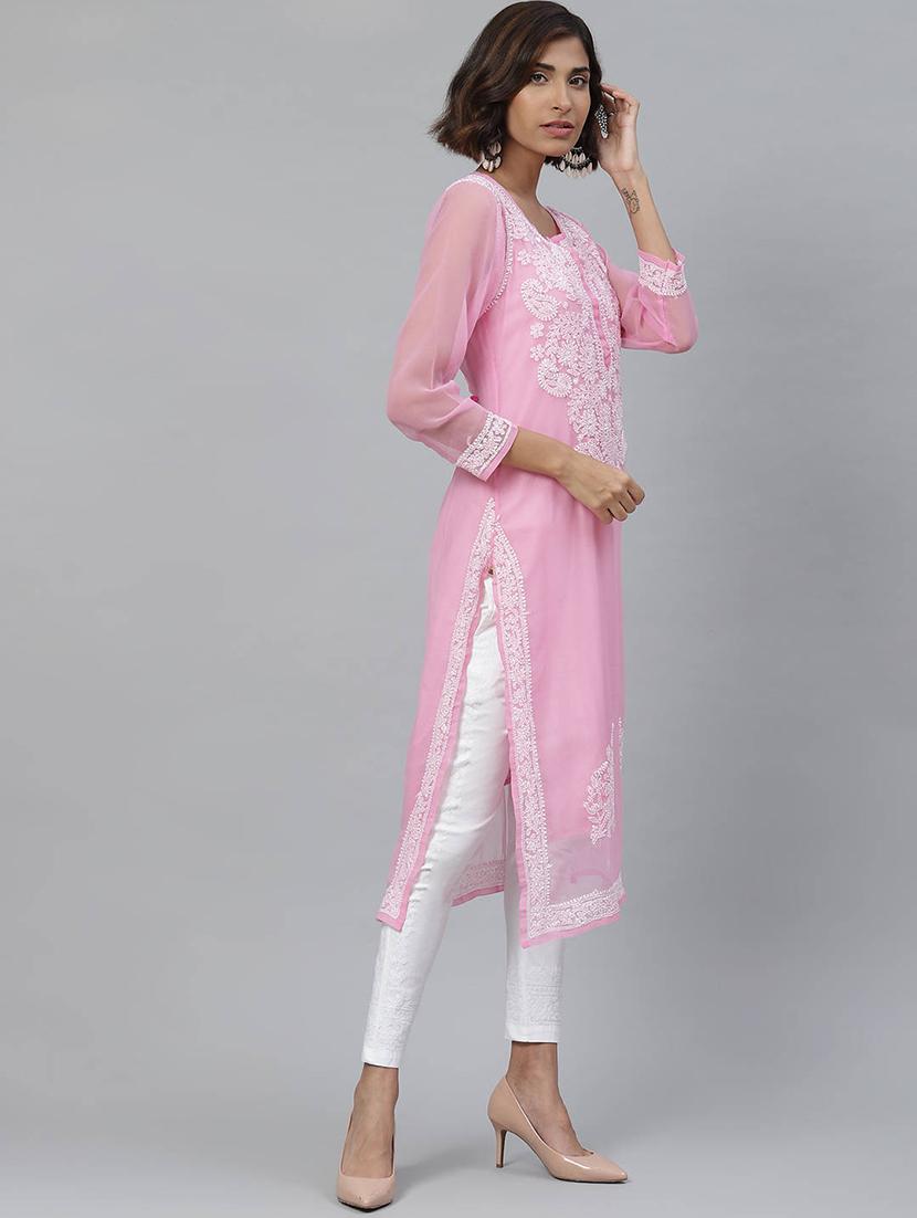 chikankari kurta pant set - 17523197 - Zoom Image - 2