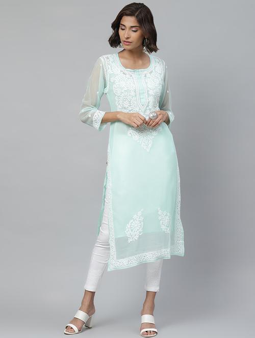 chikankari kurta pant set - 17523199 - Standard Image - 1