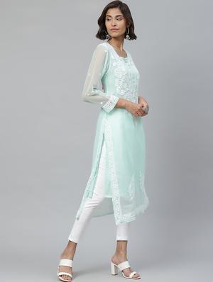 chikankari kurta pant set - 17523199 - Standard Image - 2