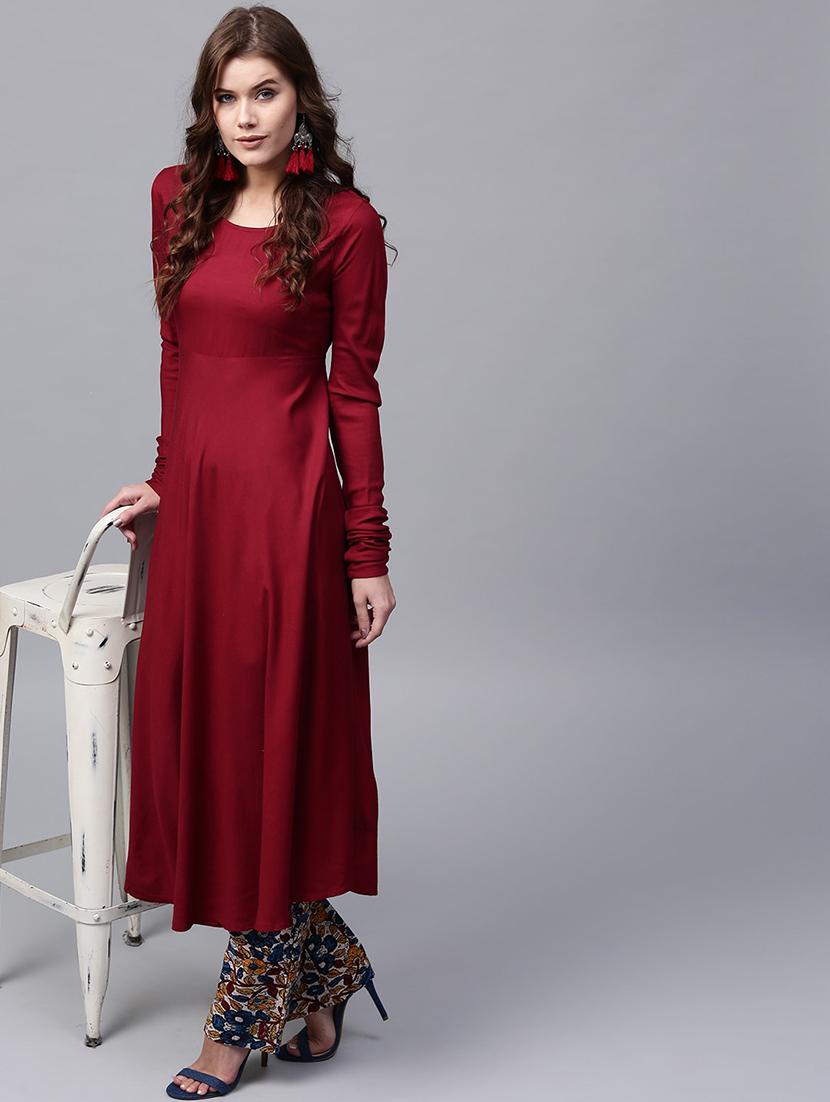 solid flared kurta - 17523292 - Zoom Image - 4