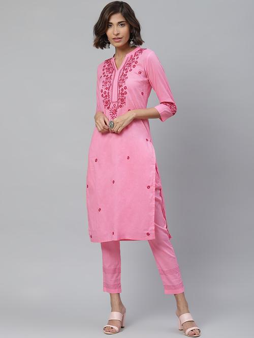 chikankari kurta pant set - 17523370 - Standard Image - 1