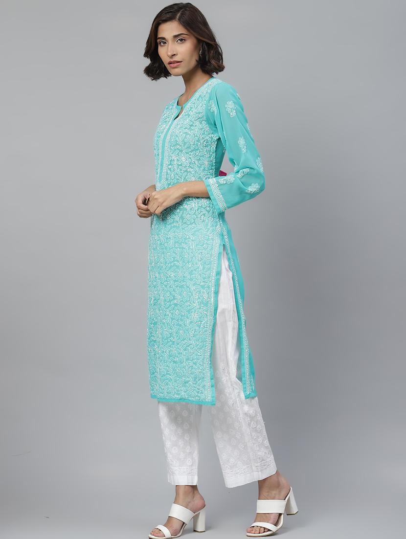 chikankari kurta pant set - 17523375 - Zoom Image - 2
