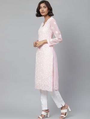 chikankari kurta pant set - 17523378 - Standard Image - 2