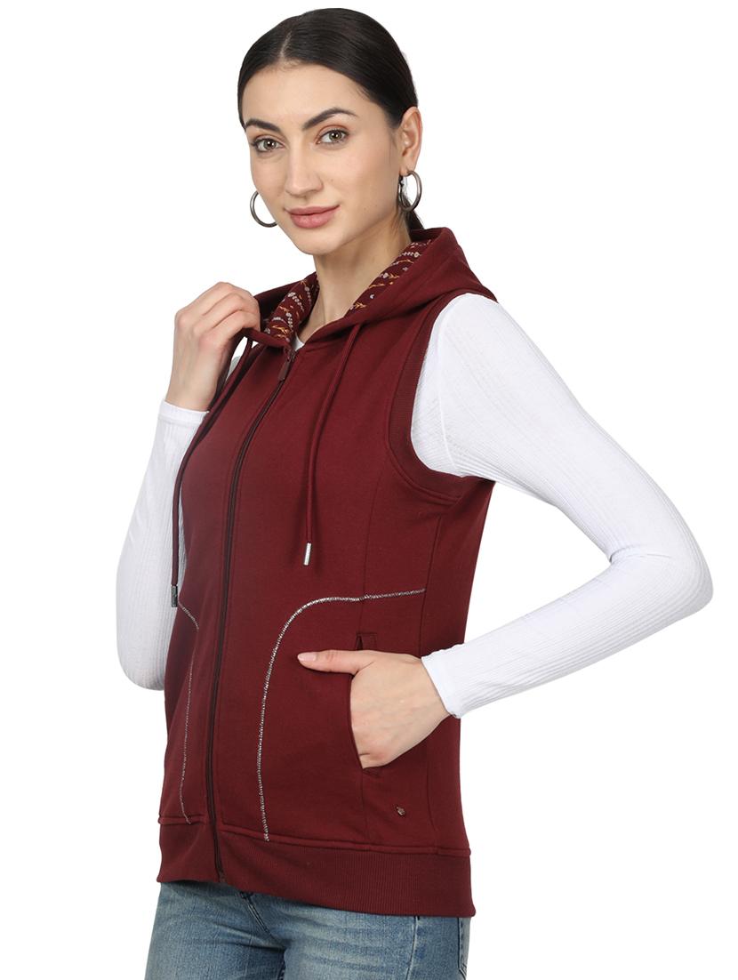 hooded neck solid sweatshirt - 17523575 - Zoom Image - 2