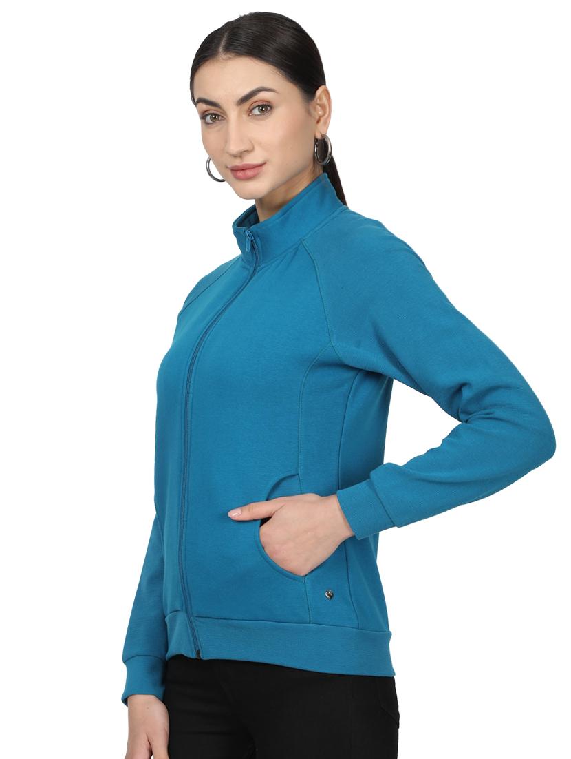 mandarin neck solid sweatshirt - 17523584 - Zoom Image - 2