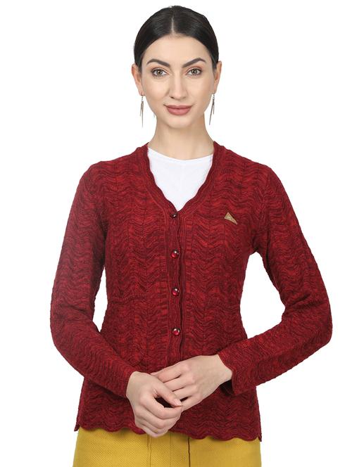 maroon self design cardigan - 17523634 - Standard Image - 1