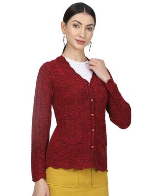 maroon self design cardigan - 17523634 - Standard Image - 2