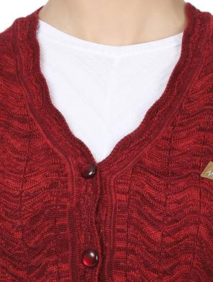 maroon self design cardigan - 17523634 - Standard Image - 5