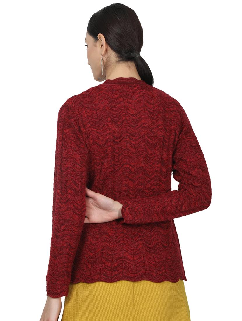 maroon self design cardigan - 17523634 - Zoom Image - 3