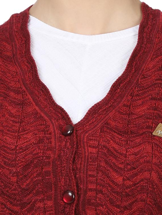 maroon self design cardigan - 17523634 - Zoom Image - 5