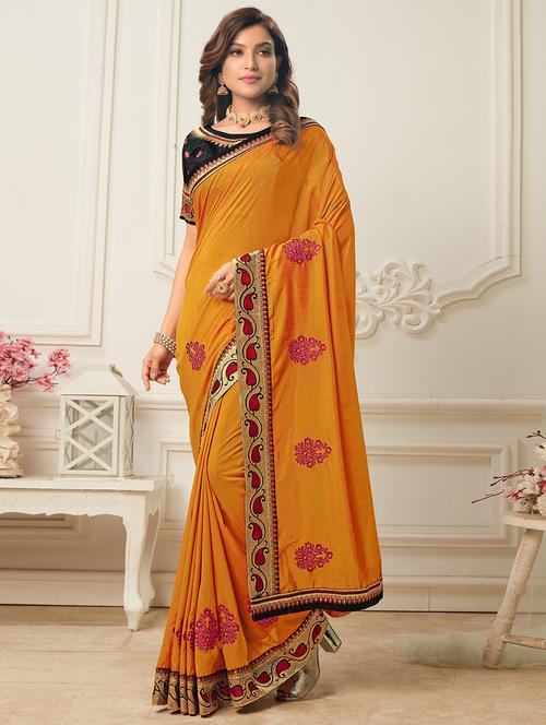 solid bordered saree with blouse - 17523755 - Standard Image - 1