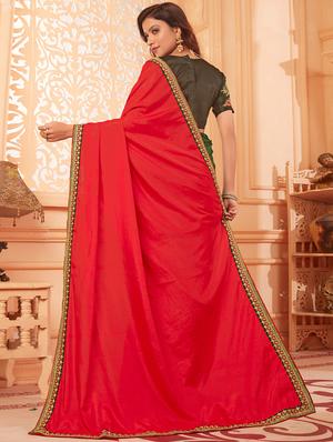 solid bordered half & half saree with blouse - 17523758 - Standard Image - 2