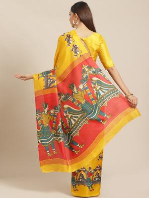 mustard silk printed saree with blouse - 17523764 - Standard Image - 2