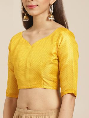 mustard silk printed saree with blouse - 17523764 - Standard Image - 3
